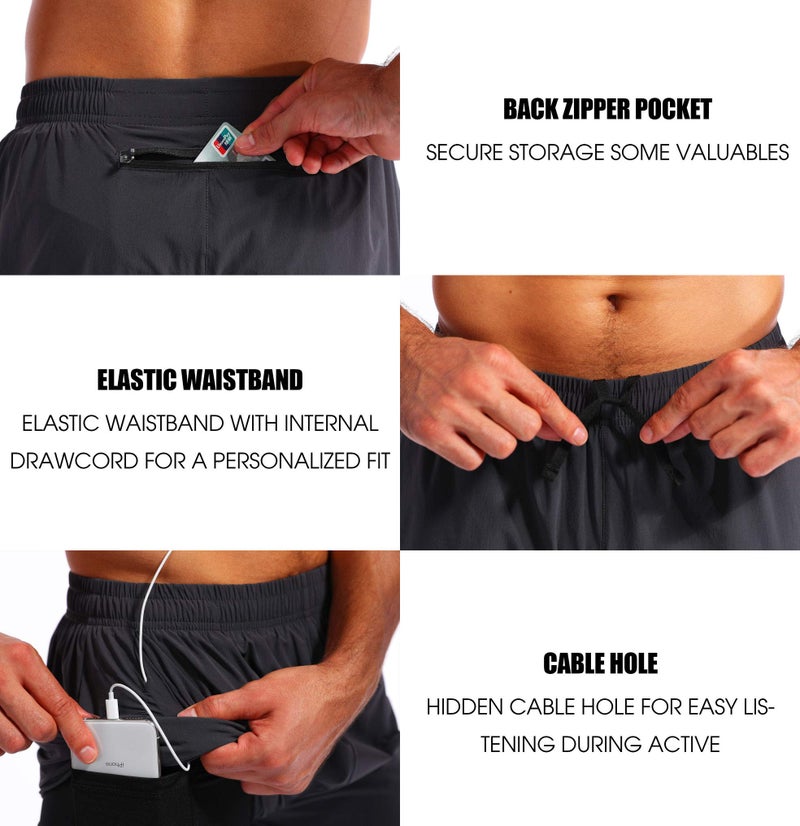Pudolla Menâ€™s 2 in 1 Running Shorts 5" Quick Dry Gym Athletic Workout Shorts for Men with Phone Pockets(Dark Grey Large) - Image 5